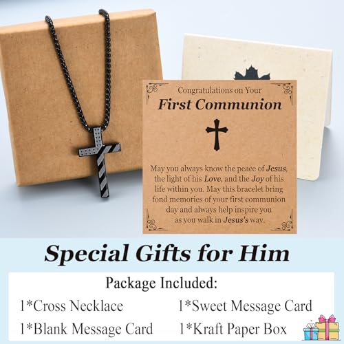Teen Boys Cross Necklaces for Baptism, First Communion, Confirmation Gifts Catholic Christian Jewelry Easter Stocking Stuffers - style: First Communion Gifts for Boys