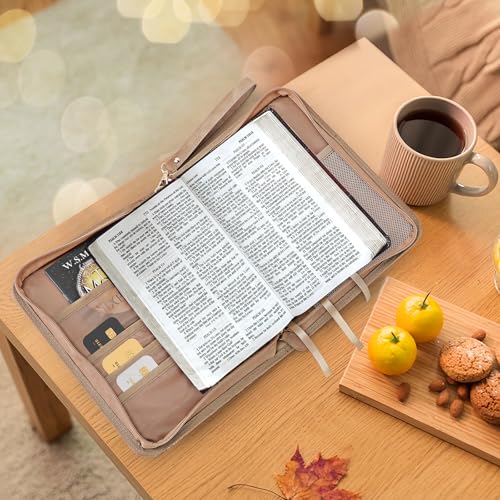 Bible Cover Case, Premium, Leather Carrying Case with Handle&Zippered Pocket for Standard Size and Bible Accessories, Large Bible Bag, Ideal Gift for Women Men Lady Girls