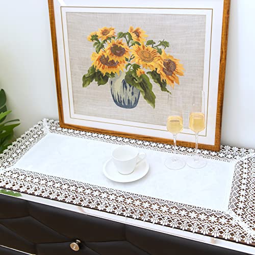 Lace Table Runner Waterproof Fabric Washable Off White 16x35inch - color: Florrie-white, size: 16" x 35" (Rectangle)