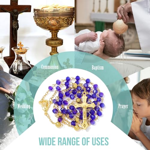 KOMI Crystal Rosary Beads with Jesus Crucifix, Catholic Necklace for Women First Communion Rosarios Wedding Rosary with Velvet Bag - style: 6MM-blue-2