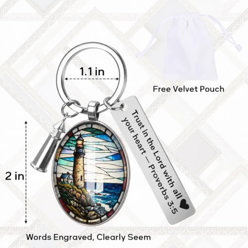 3D Glass Lighthouse Keychain with Bible Verses,Christian Gifts for Women Faith - color: Proverbs 3:5