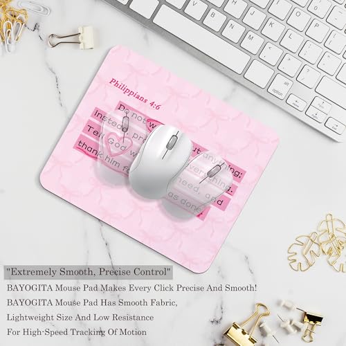 Pink Pray Christian Decor Mouse Pad - Inspirational Bible Verse Bow Office Desk Mousepad, Pink Coquette Preppy Bow Decor Mousepad, Christian Preppy Pray Gifts, Coworker Gifts, 9.5x8 Inches - color: Pink Christian Bow