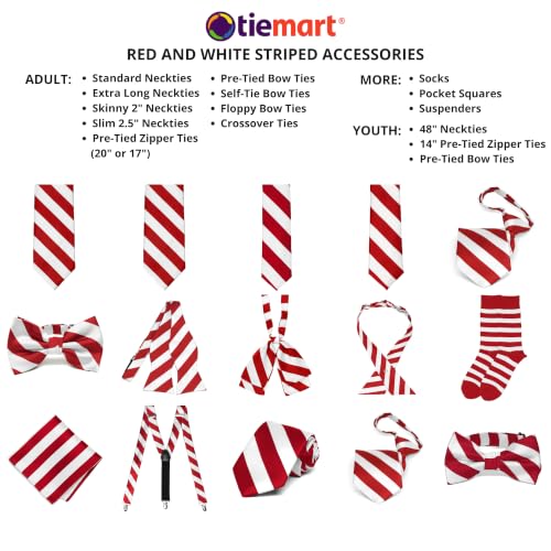 tiemart Crossover Tie - color: Red and White Striped
