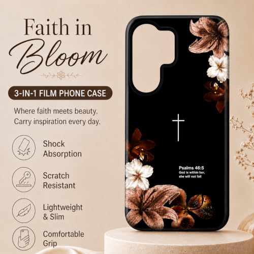 Christian Phone Case Compatible with Samsung Galaxy S26 Plus Floral Bible Verse Psalms 46:5 Protective Hybrid 2-Layer Shell Cover for Women Girls | Religious Faith Gift - Black - color: Black