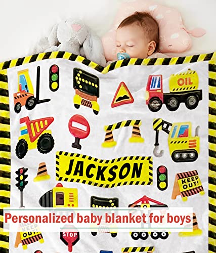 Personalized Baby Blanket for Boys, Custom Baby Blanket with Name Super Soft Personalized Name Blankets for Kids, Custom Engineering Blankets for Infant Toddler, Babys Gifts for Birthday - color: Engineering Vehicle