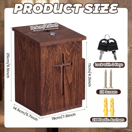 Sliner Prayer Request Box Wood Cross Offering Church Donation Charity Ballot Suggestions Box with Slot and Lock Hinged Lid for Envelopes Suggestion Forms Table or Counter (Dark Wood) - color: Dark Wood