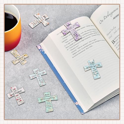 48 PCS Magnetic Cross Bookmarks Christian Cross Page Markers Flowers Bookmark with Religious Bible Verses Inspiration Sayings Gifts for Mother's Day Women Students Bible Study School Church
