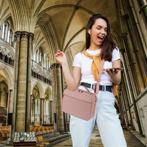 Large Bible Cover for Women,2 Compartments Bible Bag for Church - color: 2 Lays,Pink
