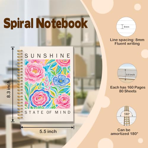 JMICTUB Colorful Floral Summer Beach Spiral Notebook 5.5x8.3, Sunshine State of Mind Flower Hardcover Lined Journal - color: Spiral notebook-07