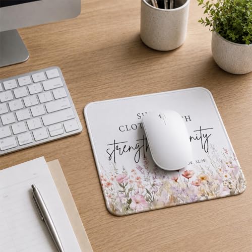 QIYUHOY Christian Inspirational Floral Mouse Pad, 9.5x7.9 Inch - color: staength & dignity