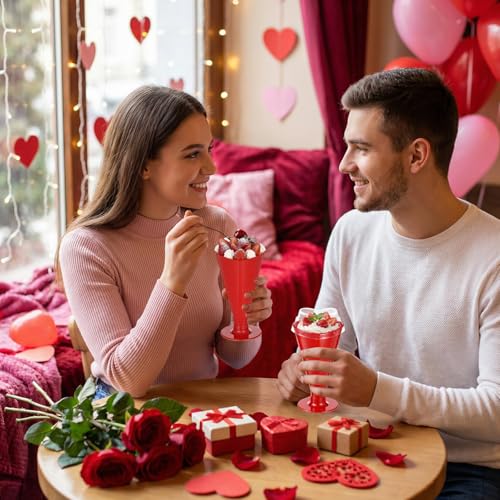 20 Pcs Valentine's Day Cups Heart Shaped Champagne Flutes with Lids 5.6 oz Dessert Cups Plastic Disposable Champagne Glasses for Parties, Bar, Events, Wedding Party Supplies (Red) - color: Red