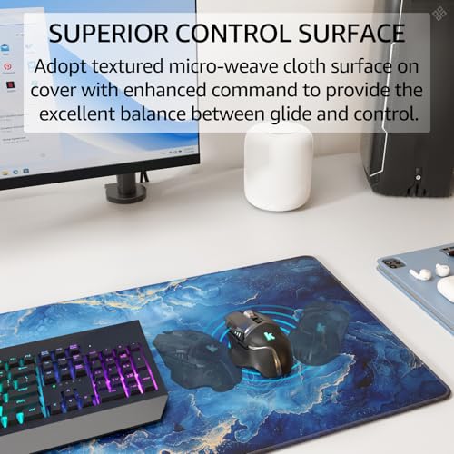 KTRIO Large Gaming Mouse Pad, Desk Mat, 31.5 x 11.8 in, Blue Marble, XL - color: Blue Marble, size: 31.5l X 11.8w Inches
