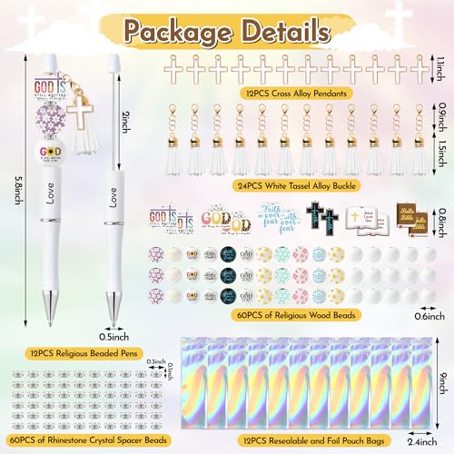 CNhoqc Religious Beadable Ballpoint Pens, 170Pcs (12 Sets) Pen Making Kit