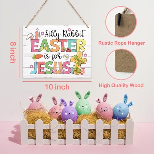 Easter Decoration Jesus Christian Religious Easter Bunny Decor Easter Front Door Decor, Wooden Sign Wall Art Decor for Farmhouse Home Porch Bedroom Living Room Office-Silly Rabbit Easter Is For Jesus - color: Silly Rabbit Easter Is For Jesus
