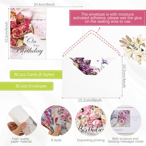 Zhanmai 80 Pcs Christian Birthday Card Bible Verse, Teacup Style - style: Teacup Style