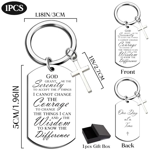Serenity Prayer Gifts for Women Men - 1 Year Sober Bible Verse Keychain, Inspirational Sobriety Christian AA Recovery Gift - color: Silver Serenity Prayer Gifts