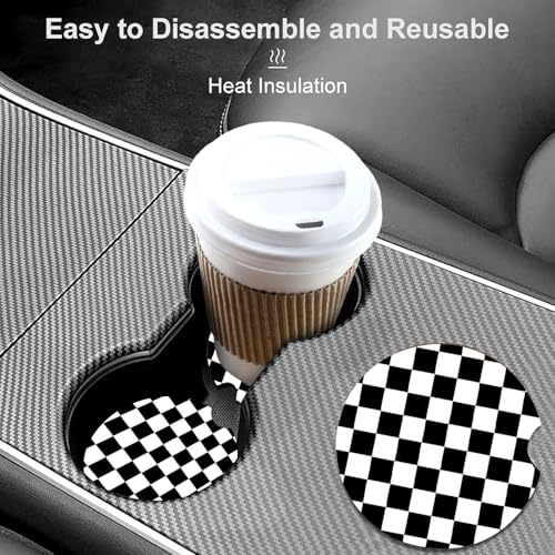 2 Pack Black and White Grid Car Cup Holder Coasters Universal Neoprene Mat - color: Buffalo Plaid