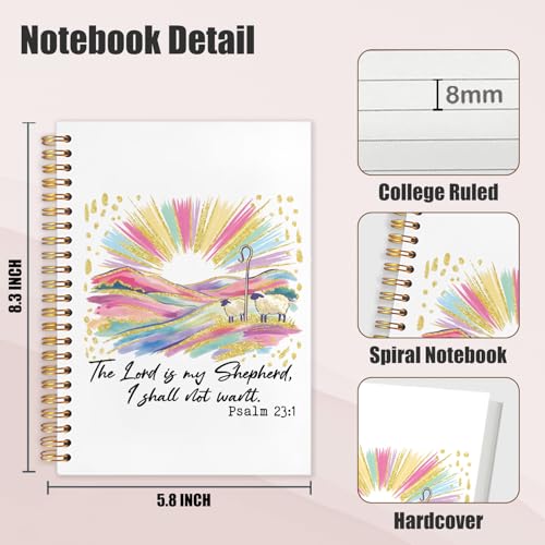 The Lord Is My Shepherd Christian Spiral Notebook 5.5x8.3in, Prayer Journal for Women, Religious Scripture Bible Pastel Hardcover Journal Notebook for Church Study Work Office - color: The Lord Is My Shepherd
