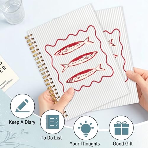 Coastal Beach Sardine Fish Spiral Notebook 5.5x8.3 - color: White Coastal Beach Sardine Fish