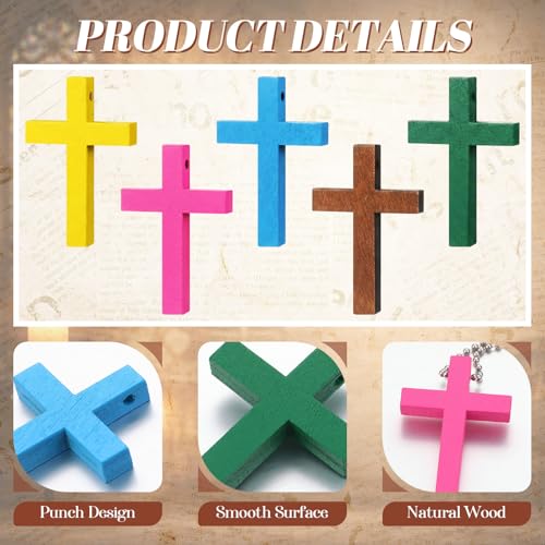 Hicarer Wooden Cross Keychain Bulk Christian - color: Classic Mixed Color