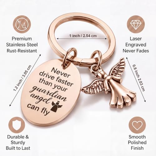 Hotop Sweet Guardian Angel Keychain New Driver Key Ring Gift - color: Rose Gold