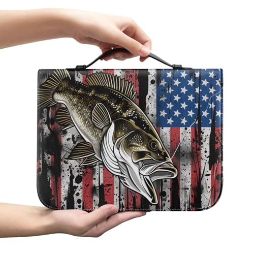 American Flag Fish Pattern Bible Cover for Women Men, Bible Case Bag with Top Handle PU Leather Bible Carrying Case for Church - color: American Flag Fish, size: 2X-Large