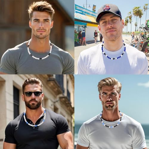 Baseball Bead Cross Necklace for Boys Kids, Elastic Rhinestone Bling Necklace Drip Gifts for Teens Players - color: Blue Cross/White