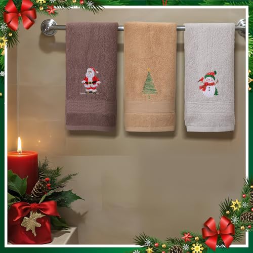 SmoothNovelty 3 Pcs Christmas Hand Towels for Bathroom, Brown, Santa Claus - color: Santa Claus, size: 13.3 x 29.5 inches