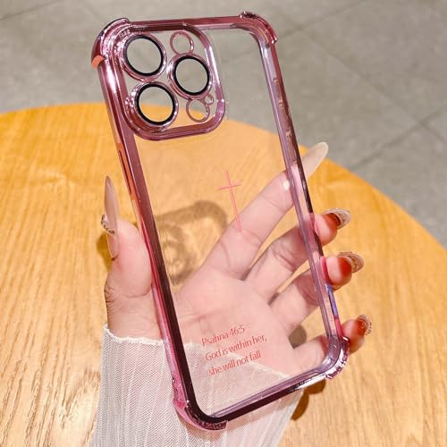 Bible Verse Design Phone Case for iPhone 12 Pro Max, Electroplated Frame Clear Simple Case with Cute Fashion Cross Pattern, Soft TPU Shockproof Cover for Girls Women and Men - Clear Pink - color: Clear-Pink, size: iPhone 12 Pro Max