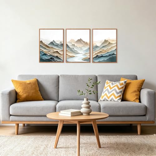 CHDITB 3D Textured Mountain River Framed Wall Art Relief Landscape Painting - color: 3d Mountain