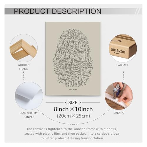 God's Fingerprints Beige Wall Art Christian Thumbprint Jesus Bible Verse Posters 08x10 inch Framed Boho Sketch Canvas Prints for Living Room Bedroom Dorm - color: Beige, size: 10.1"L x 8.1"W