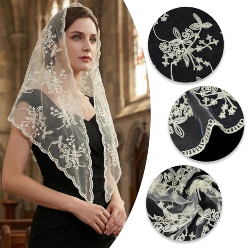 Lystaii Triangle Lace Mantilla Veil Catholic Chapel Head Covering Scarf - color: Yellow