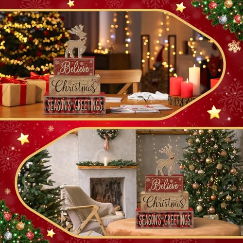 Britimes Tiered Tray Decor Set, 4 Pack, Wooden, Farmhouse Rustic Reindeer - style: Reindeer