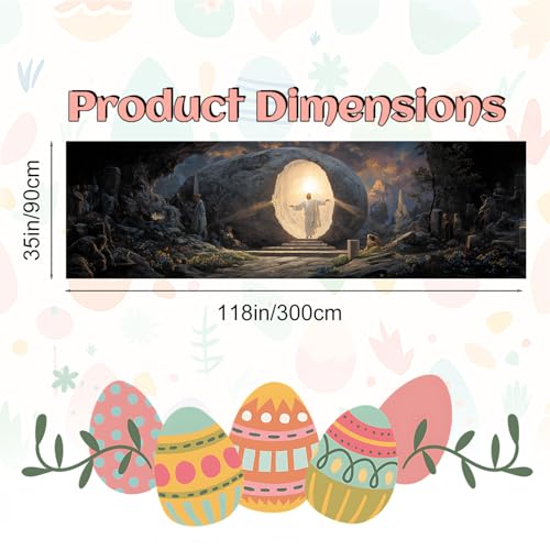 Christian Easter Resurrection Fence Banner 118 x 35 Inch, Large Waterproof Outdoor Religious Banner with Empty Tomb Scene for Yard Church Fence Decorations - color: 224-1