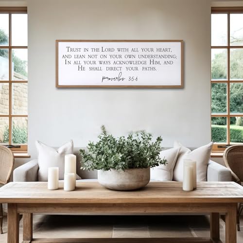 Trust in the Lord With All Your Heart Wall Art Christian Plaque, 40x15 Inch - color: TrustinLord-Natural, size: 40" x 15"