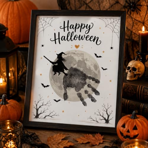 Pack of 5 DIY Halloween Handprint Craft Card, Halloween Footprint Art Cards, Toddler Preschool Handprint Keepsake, Classroom Craft Kit, Skeleton Moon Witch Designs, Gift Cards for Boys, Girls - color: HalloweenCard 02