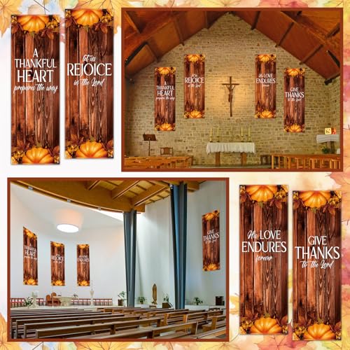 Hosuly 4 Pcs Church Banners for Sanctuary Wall Fall Harvest Banners with Scripture Bible Verses Banner Welcome Inspirational Religious Praise Hanging Signs for Church Decor, 2 x 6 Feet(Retro Style) - size: 2 x 6 Feet, style: Retro Style