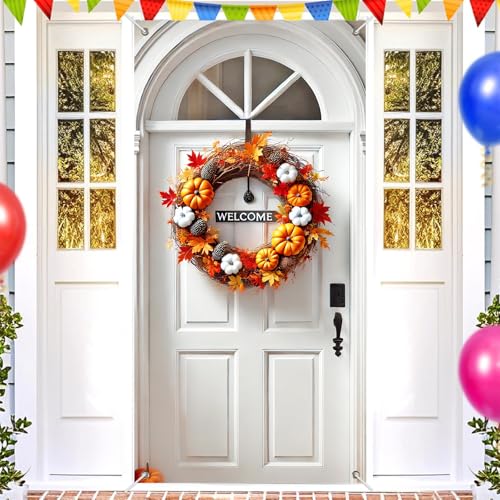 BlissYard Fall Door Cover Wreath Decor Pumpkin Thanksgiving 35x71 Inch - color: fall decorations#9