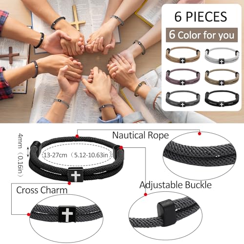 Landical 6 Pcs Cross Bracelet Men Adjustable Braided Rope - color: Earthy Tones