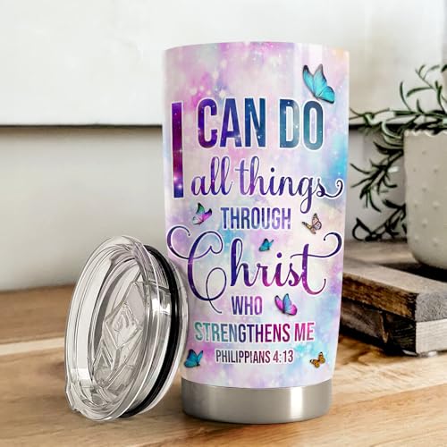 Christian Tumbler 20oz Stainless Steel Insulated Travel Mug Cup for Women Girls Inspiration Bible Verse Religious Gifts for Birthday Christmas - color: Christian