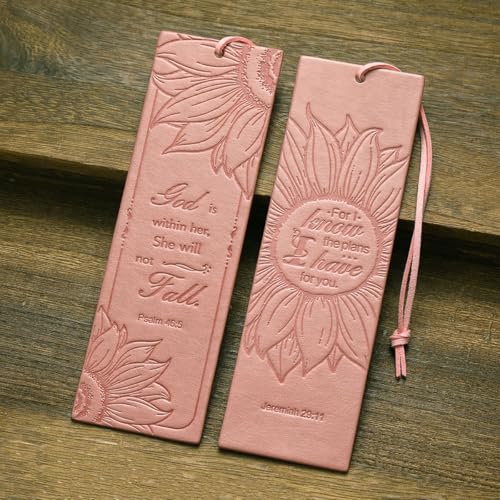 2 Pcs Sunflower Christian Leather Bookmarks for Women, Pink Christian Gifts for Women Book Marks for Reading Women (Pink) - style: Pink