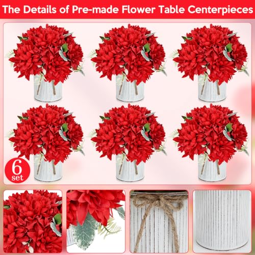 6 Set Pre-Made Flower Table Centerpieces (Red, 6 X Dahlias Table Centerpieces) - color: Red, size: 6 X Dahlias Table Centerpieces
