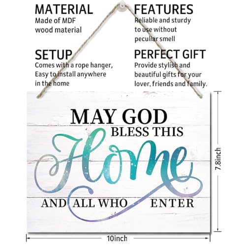Printed Wood Plaque Sign Wall Hanging, Home Wall Decor May God Bless This Home And All Who Enter Rustic Hanging Wall Plaque Wood Signs, Housewarming Gifts, Blessed Family Sign D - color: Color 05