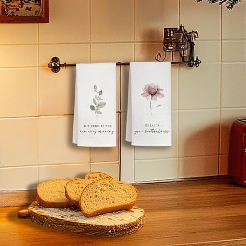 Christian Kitchen Towels Set of 2, Bible Verse Floral Dish Towels