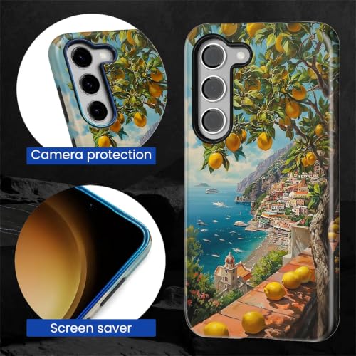 Compatible with Samsung Galaxy S23 Full Body Matte Case Hard Shell Shockproof Screen Lens Protection for Girl Boy Cute Pattern Italian Coast Amalfi Lemon Mediterranean Sea - color: Italian Coast Amalfi Lemon Mediterranean Sea, size: Samsung Galaxy S23