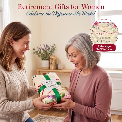 WRAPIX Retirement Gift for Woman - Super Soft Fleece Throw Blanket 50x60 in - color: Floral - Happy Retirement, size: 50x60 inches