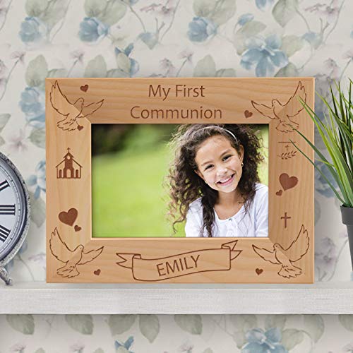 My First Communion Personalized Wooden Photo Frame-6" x 4" Brown Horizontal - size: 4" x 6", style: Horizontal