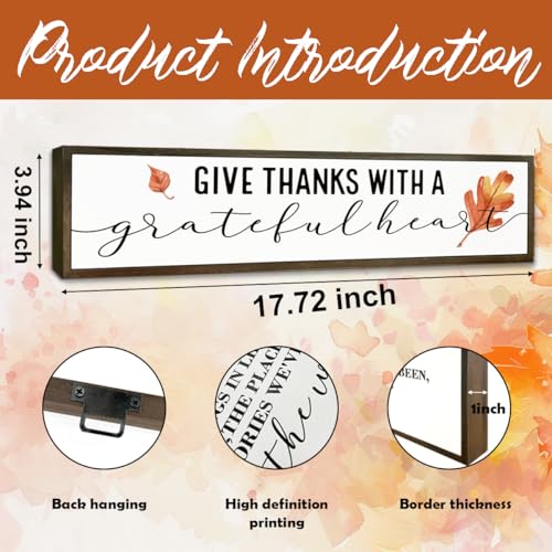 Thanksgiving Decor, Give Thanks With a Grateful Heart Sign, Fall Seasonal Decoration for Home, Wall Decors Art, Rustic Shelf Decor, Decorative Wooden Wall Plaque, 17.8x4x1.2 inches - color: Home Decor 10