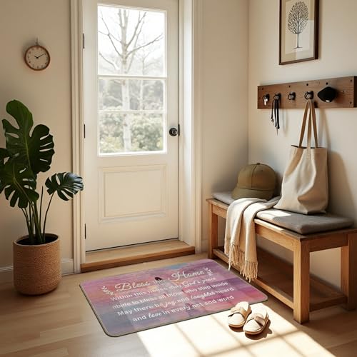 Bless This Home Decorative Indoor Outdoor Doormat,House Warming Gifts Front Door Mat 17x30 Inch Religious Decoration Welcome Mat - for Home Entrance, Outside Entry, Yard, Floor, Patio(Pink 1) - color: 17 Doormat a