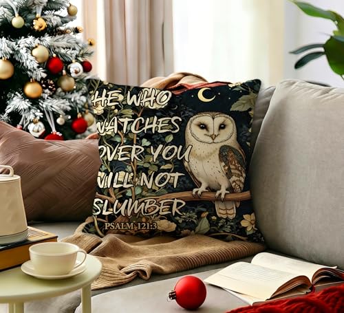 Moody Owl Christian Floral Pillow Cover 18x18, Owl Lovers Gifts,Dark Academia Religious Bible Verse Decorative Throw Pillow Covers Pillowcases for Home Bedroom Living Room Couch Sofa Decor - color: Owl